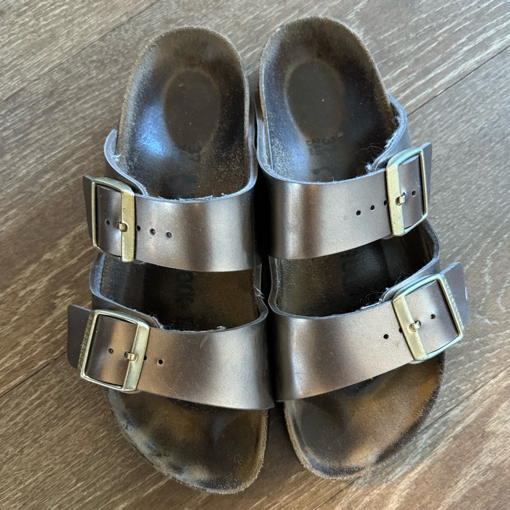 Birkenstock Metallic Arizona Buckle Sandal Slides